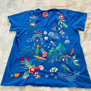 Johnny Was Hawaii Embroidered Tee Shirt -Large